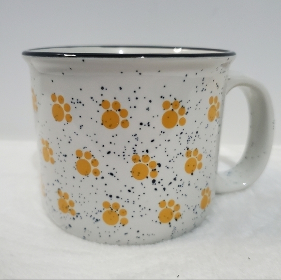 𝅺SPECKLED Animal Paw Prints White Navy Blue Yellow Coffee Cup Mug 12 Oz - Picture 2 of 10